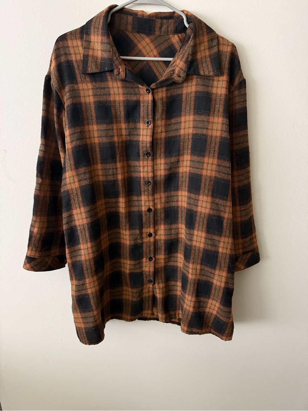 SHEIN Black and Rust Plaid Curve Button-Up Shirt